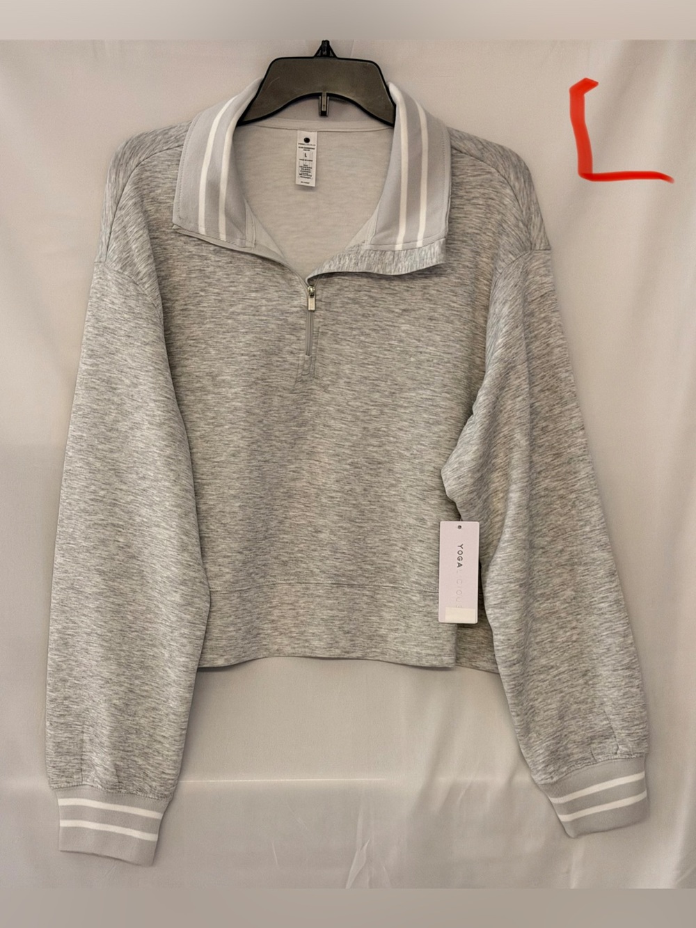 Yogalicious Heather Gray Striped-Collar Quarter Zip Pullover